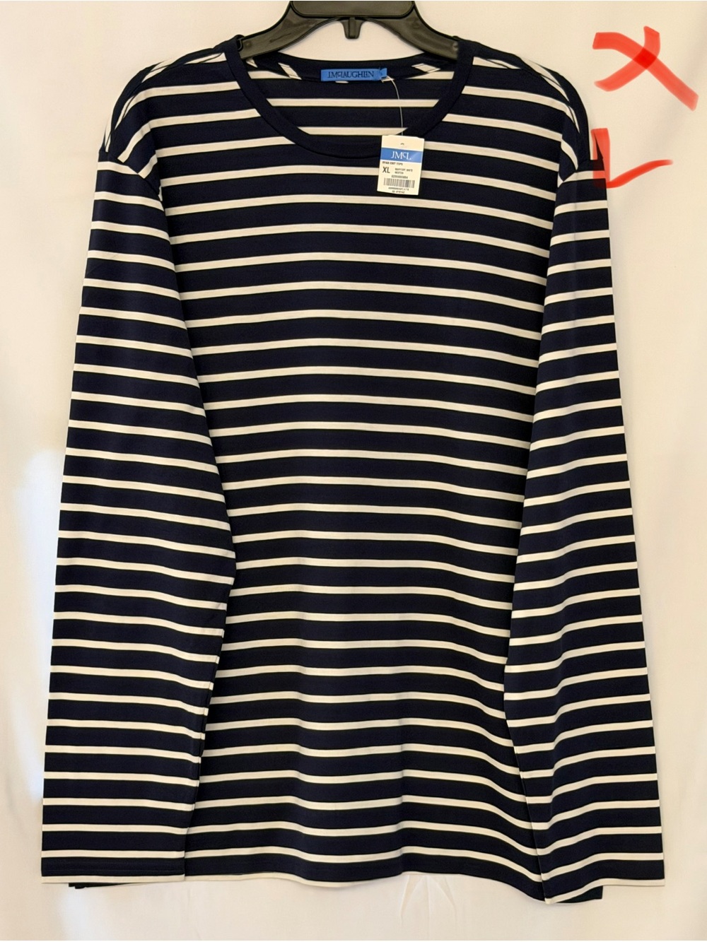 Emaline Navy & White Striped Long-Sleeve Crew Tee